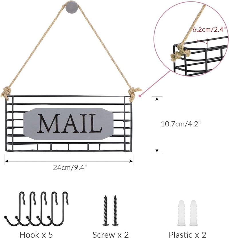 SRIWATANA Mail Organizer Wall Mount, Rustic Mail Holder Key Holder for Wall with Hooks, Small Size