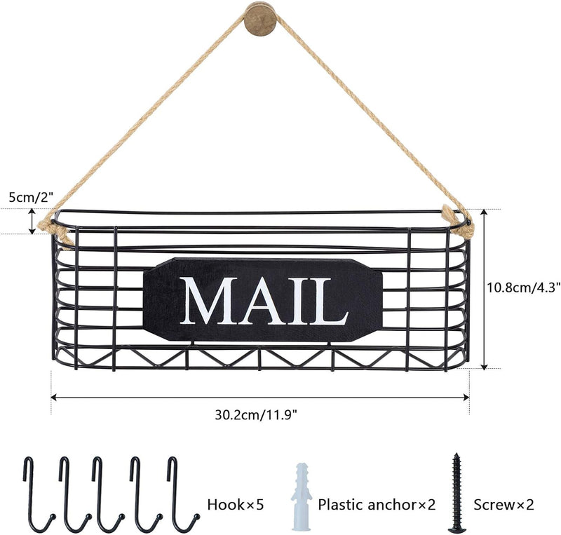 SRIWATANA Mail Organizer Wall Mount, Rustic Mail Holder Key Holder for Wall with Hooks, Small Size