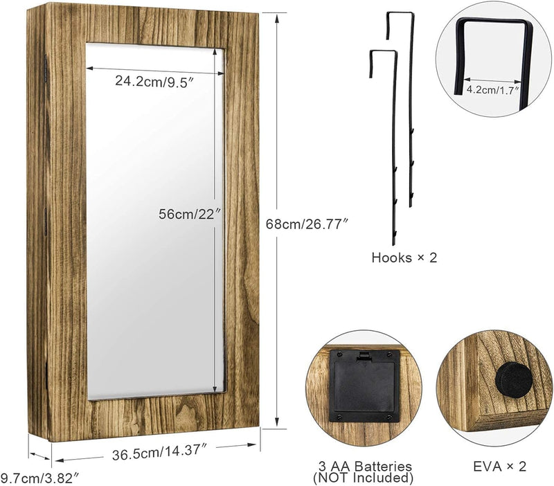 SRIWATANA Jewelry Cabinet Armoire, Mirrored Solid Wood Jewelry Organizer Wall/Door Mounted