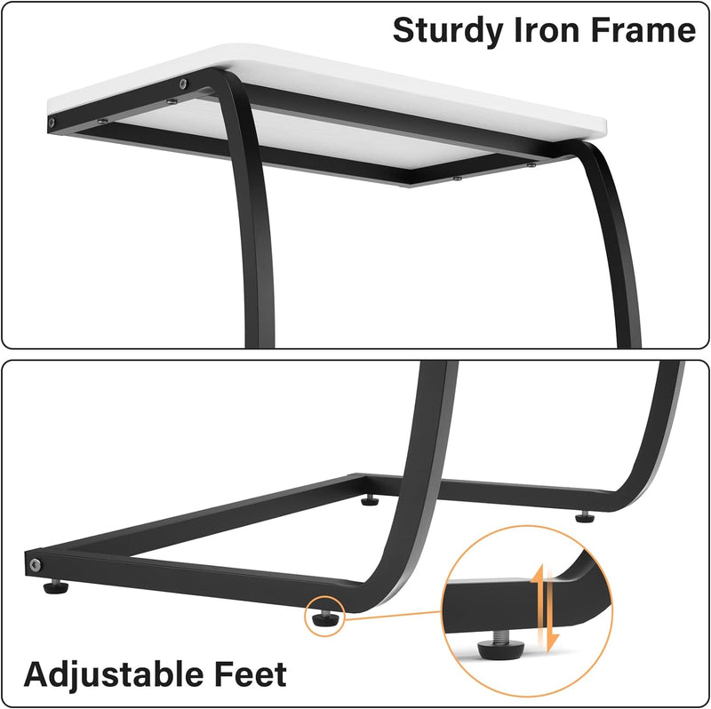 SRIWATANA Side Table, End Table, Vintage C-Shaped Couch Table for Sofa Laptop Coffee Snack