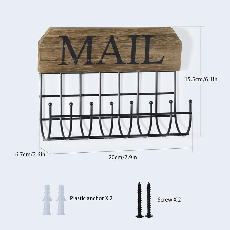 SRIWATANA Rustic Mail Holder Organizer, Key Holder Wall Mount Mail Sorter for Hallway Foyer and Home Decoration