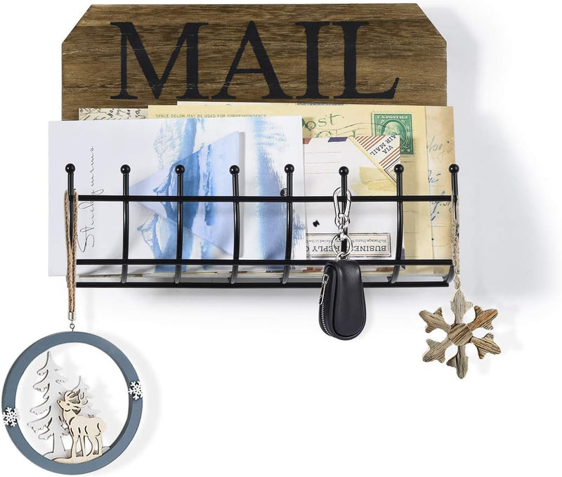 SRIWATANA Rustic Mail Holder Organizer, Key Holder Wall Mount Mail Sorter for Hallway Foyer and Home Decoration