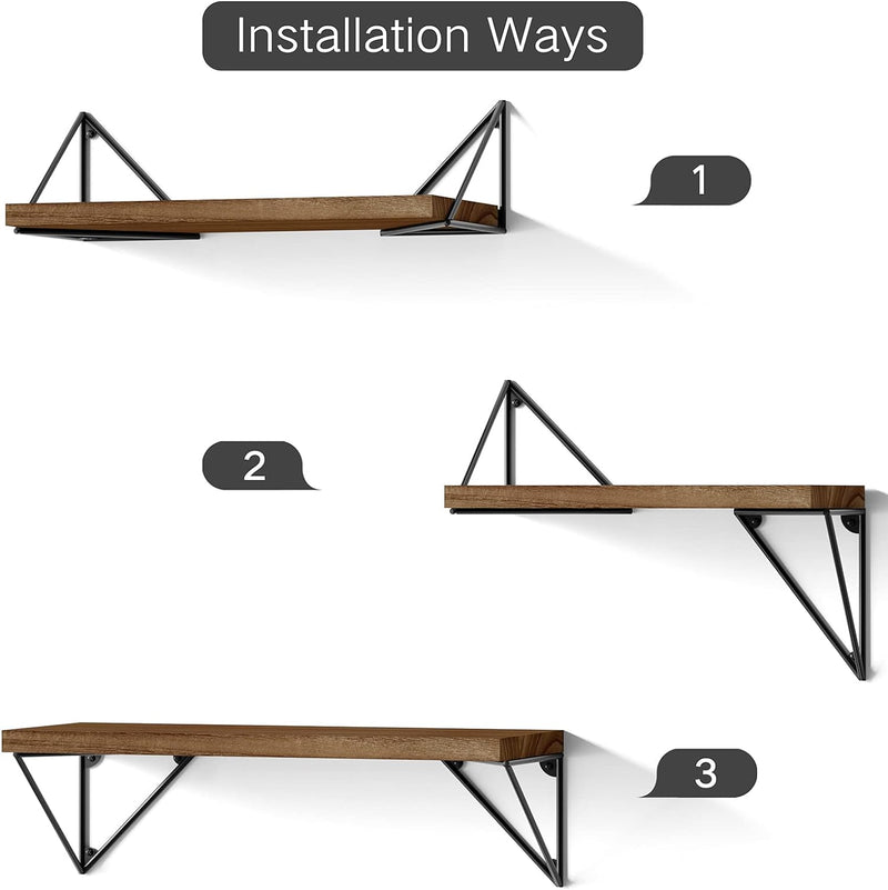 SRIWATANA Floating Shelves Wall Mounted, Rustic Wall Shelves for Bedroom, Bathroom, Living Room, Kitchen Set of 3