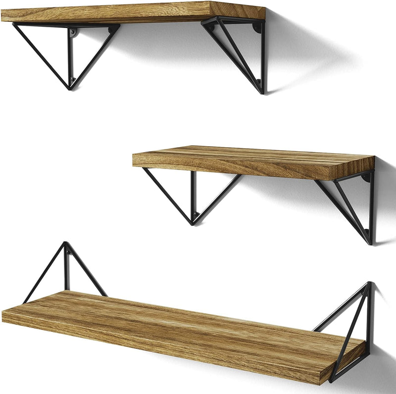 SRIWATANA Floating Shelves Wall Mounted, Rustic Wall Shelves for Bedroom, Bathroom, Living Room, Kitchen Set of 3