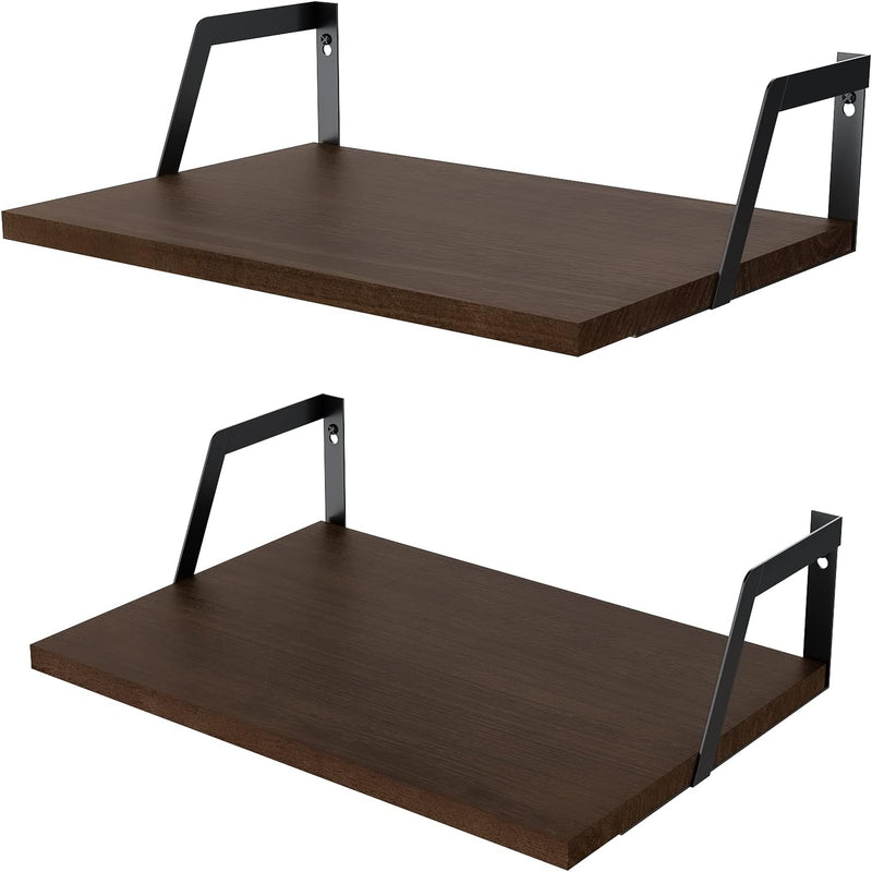 SRIWATANA Floating Shelves Wall Mounted Set of 2 Rustic Wood Shelves with Large Capacity