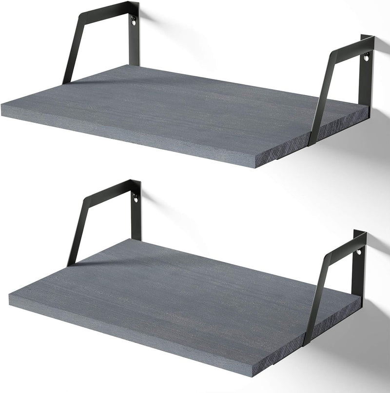 SRIWATANA Floating Shelves Wall Mounted Set of 2 Rustic Wood Shelves with Large Capacity