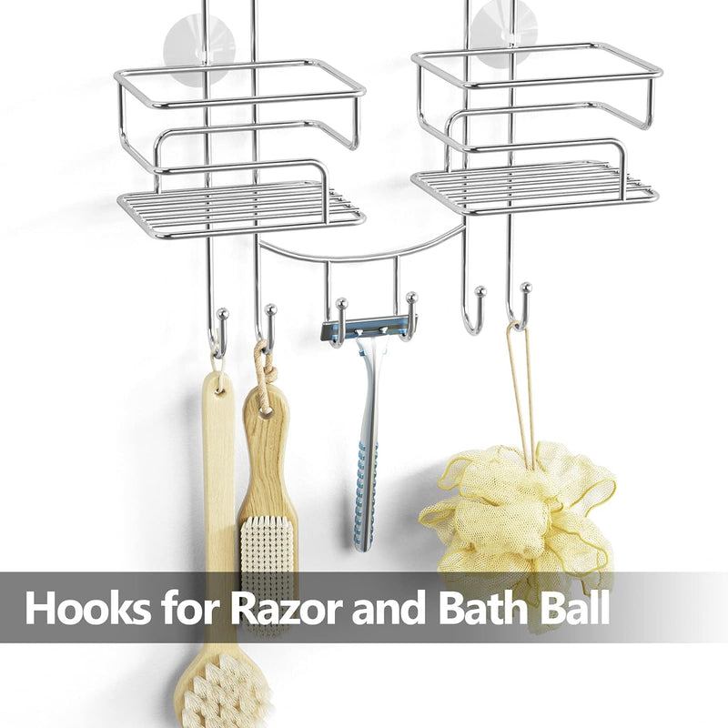 SRIWATANA Shower Caddy Organizer Hanging Over Head, Bathroom Shower Rack Hanger with Hooks for Razors