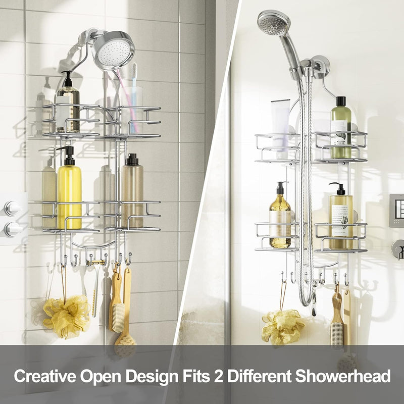 SRIWATANA Shower Caddy Organizer Hanging Over Head, Bathroom Shower Rack Hanger with Hooks for Razors