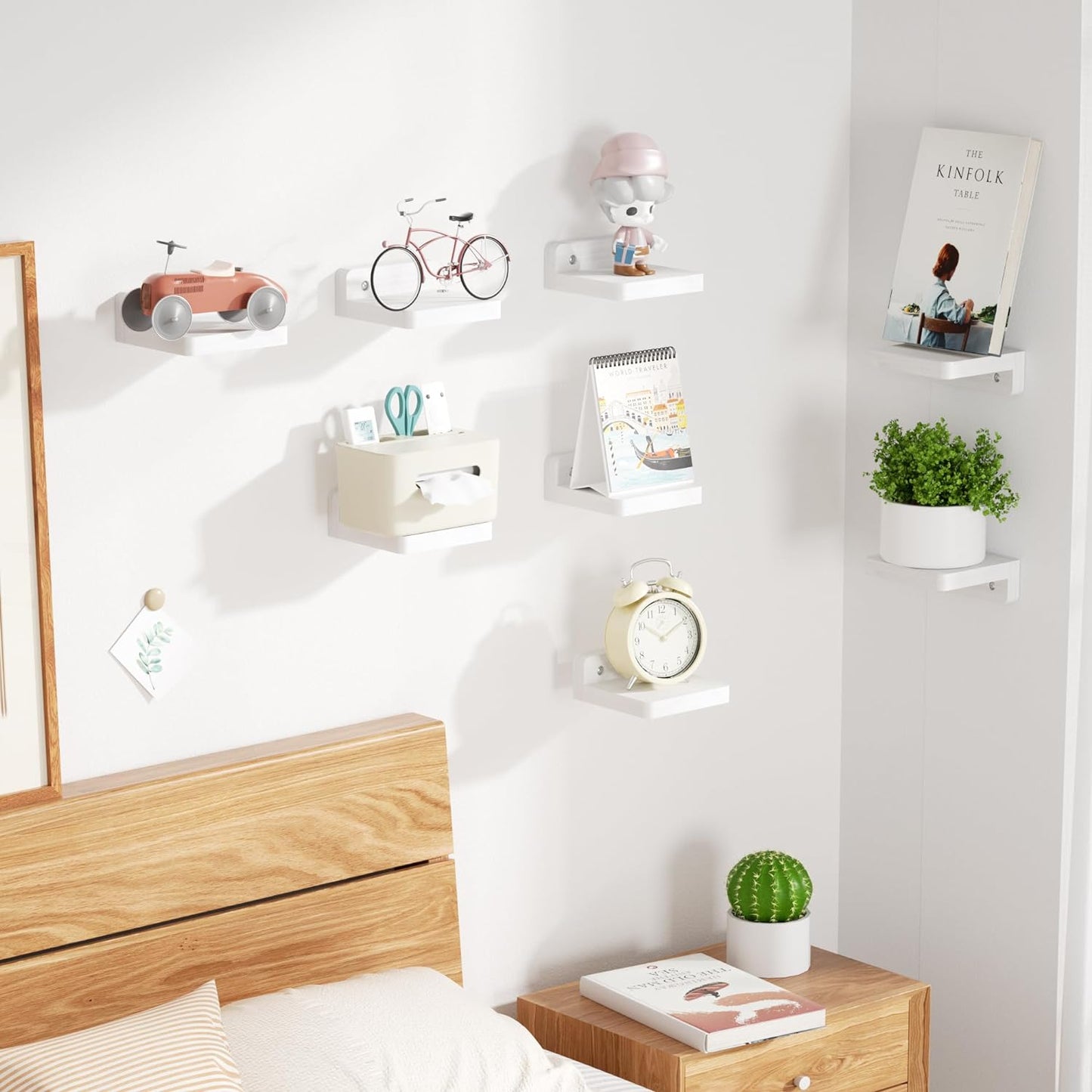 SRIWATANA Small Floating Shelves Wall Mounted, 4 Inch Wood Shelf for Decoration and Storage Set of 8, Mini Display Shelf for Bedroom, Bathroom, Kitchen, Office