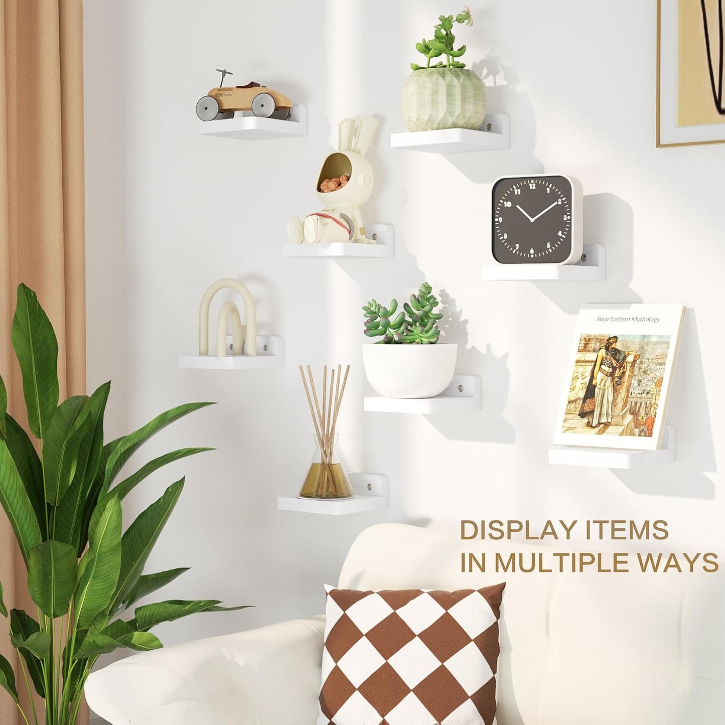 SRIWATANA Small Floating Shelves Wall Mounted, 4 Inch Wood Shelf for Decoration and Storage Set of 8, Mini Display Shelf for Bedroom, Bathroom, Kitchen, Office