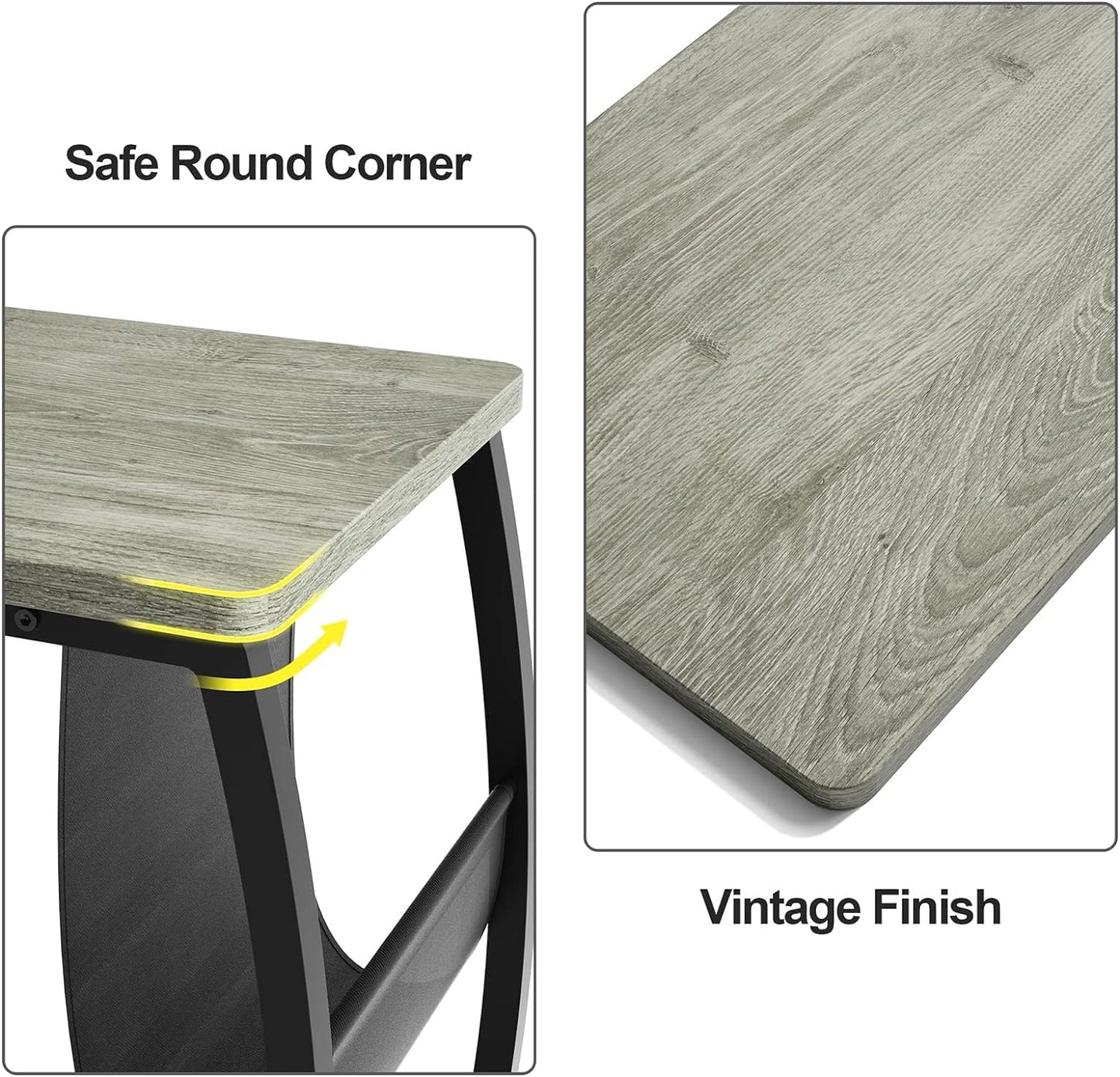 SRIWATANA Side Table End Table, Vintage C Shaped Couch Table with Side Pocket for Sofa Laptop Coffee Snack