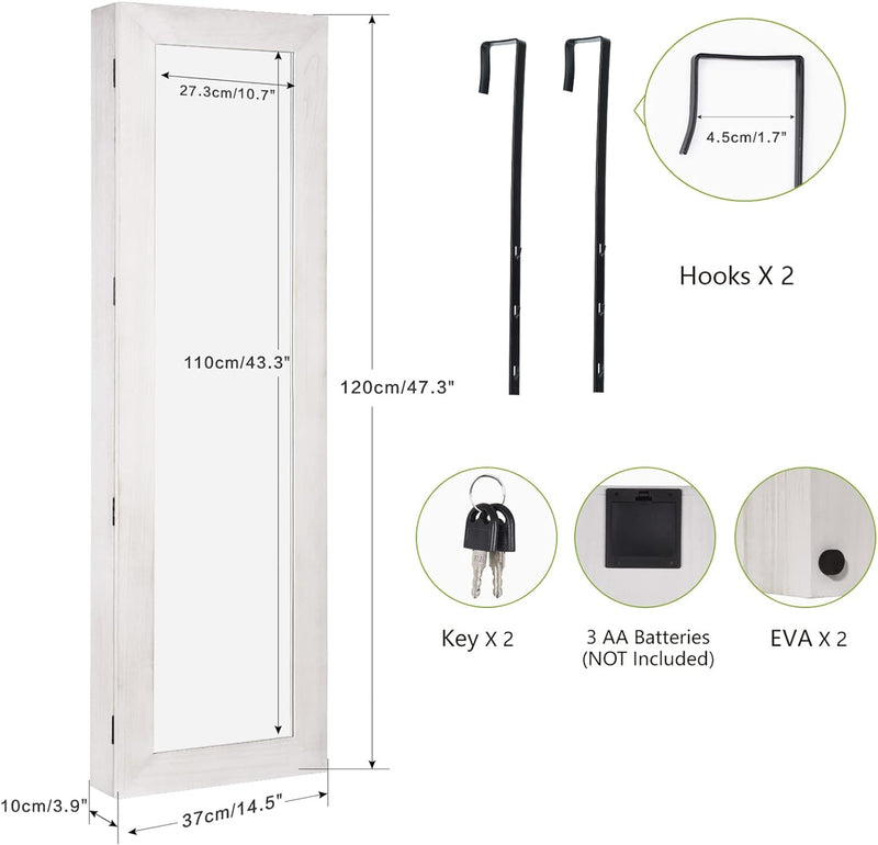 SRIWATANA Jewelry Armoire Cabinet, Solid Wood Jewelry Organizer with Full Length Mirror Wall/Door Mounted