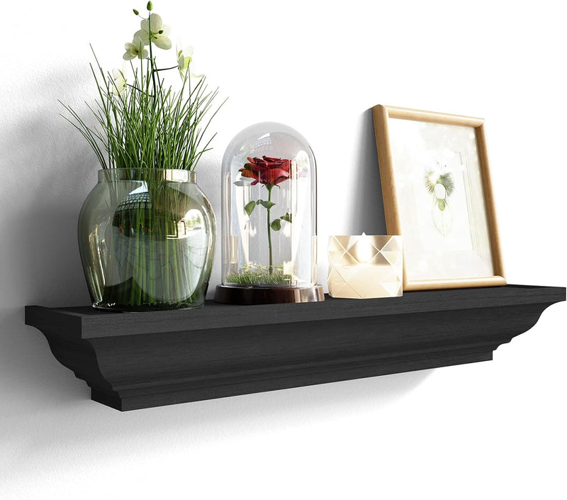 SRIWATANA Black Floating Shelves, Solid Wood Storage Wall Shelves Set of 4 Display Ledge Shelves Decor for Bedroom, Living Room, Bathroom, Kitchen