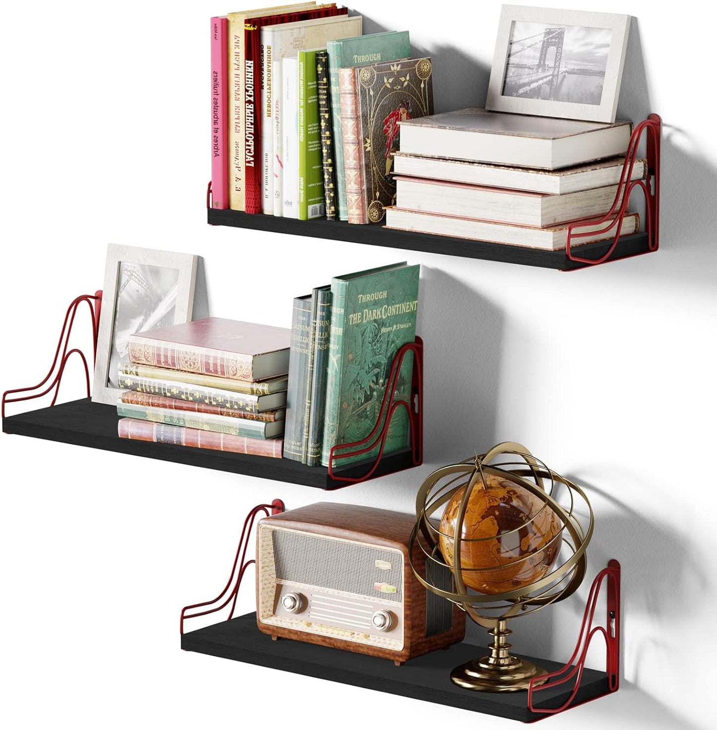 SRIWATANA Floating Shelves Wall Mounted Set of 3, Storage and Decorative Wood Shelf for Bathroom, Bedroom, Living Room, Kitchen, Laundry Room