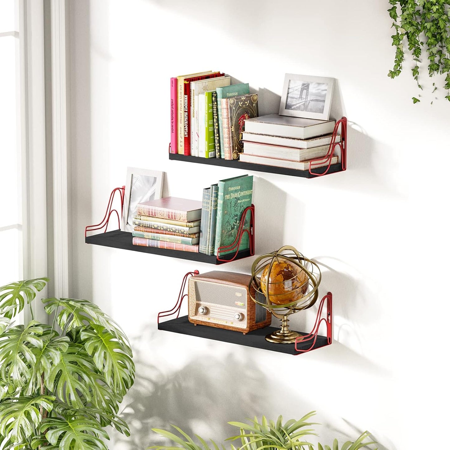 SRIWATANA Floating Shelves Wall Mounted Set of 3, Storage and Decorative Wood Shelf for Bathroom, Bedroom, Living Room, Kitchen, Laundry Room