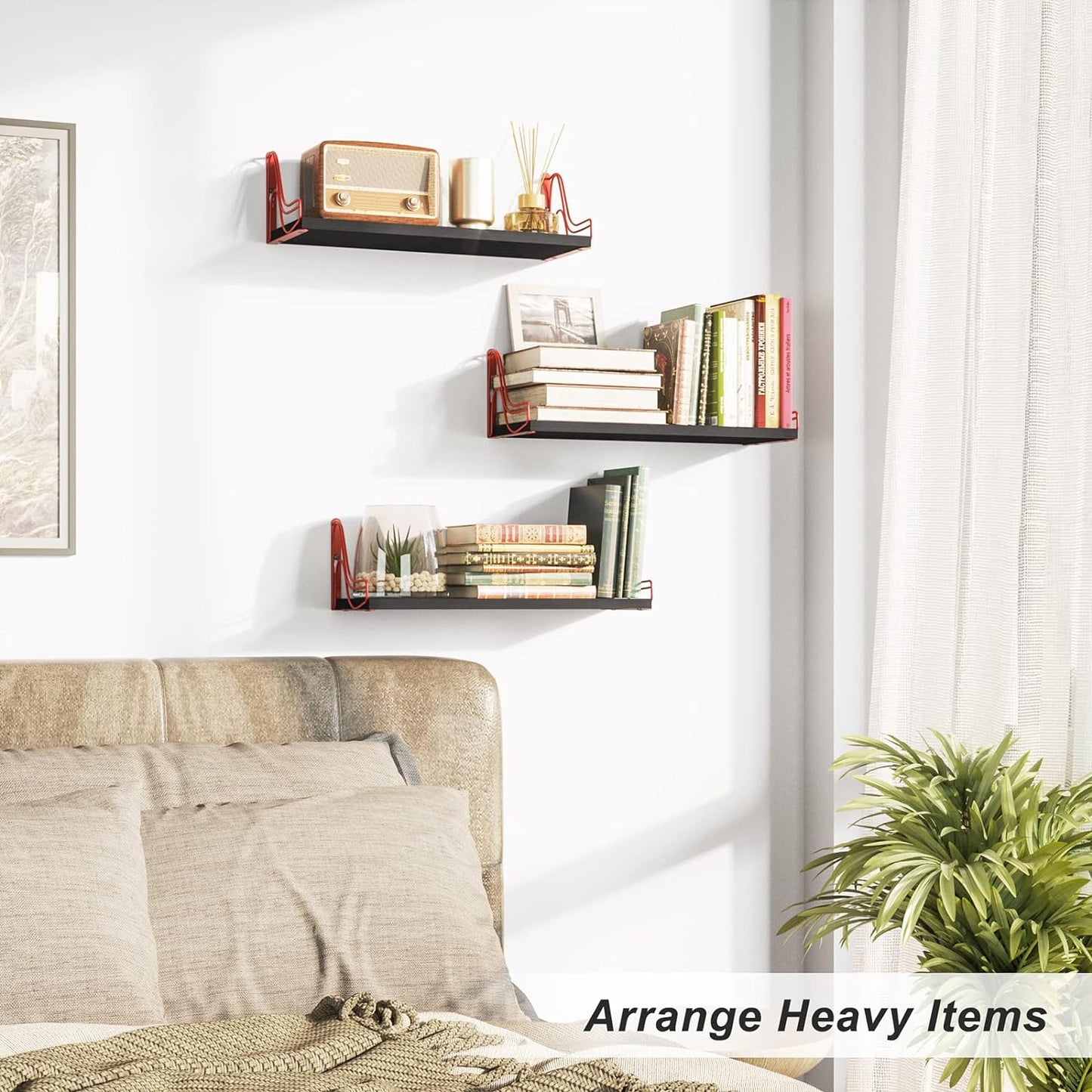 SRIWATANA Floating Shelves Wall Mounted Set of 3, Storage and Decorative Wood Shelf for Bathroom, Bedroom, Living Room, Kitchen, Laundry Room