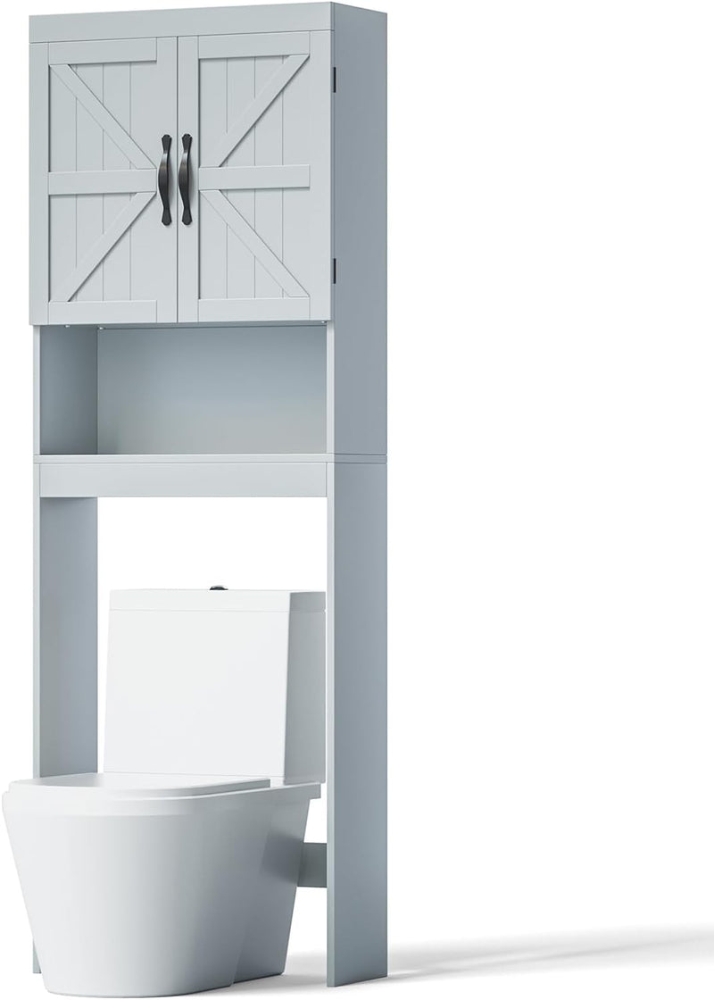 SRIWATANA Over The Toilet Storage Cabinet, Bathroom Organizer with Adjustable Shelf, 2-Door Toilet Storage Rack