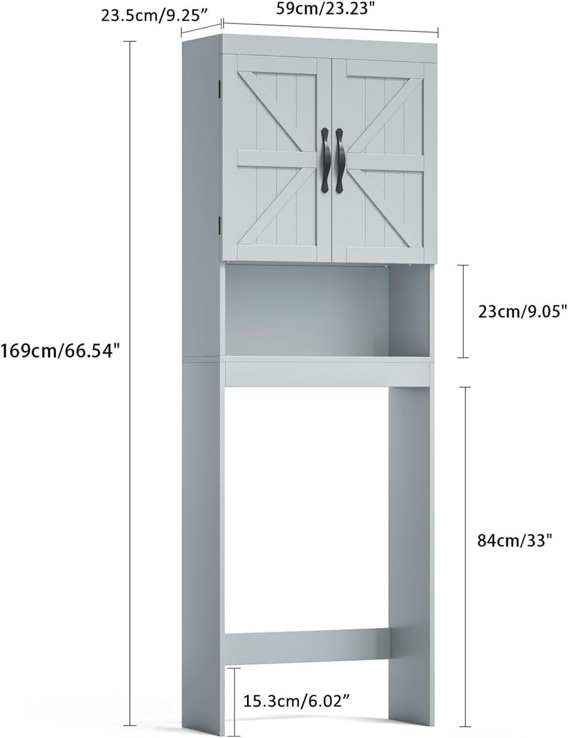 SRIWATANA Over The Toilet Storage Cabinet, Bathroom Organizer with Adjustable Shelf, 2-Door Toilet Storage Rack