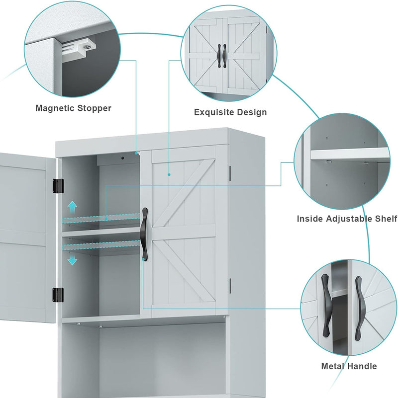 SRIWATANA Over The Toilet Storage Cabinet, Bathroom Organizer with Adjustable Shelf, 2-Door Toilet Storage Rack