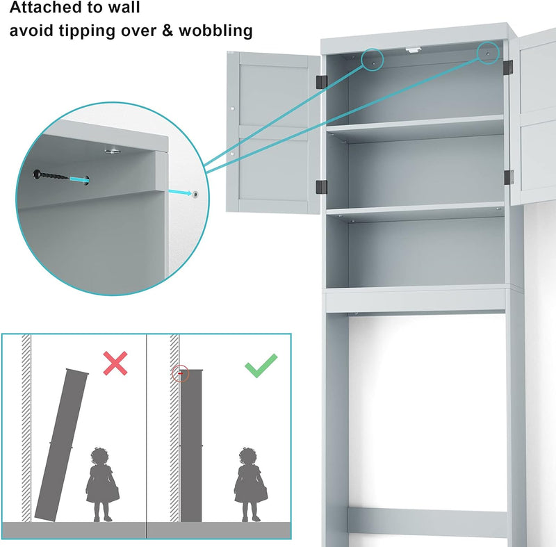 SRIWATANA Over The Toilet Storage Cabinet, Bathroom Organizer with Adjustable Shelf, 2-Door Toilet Storage Rack