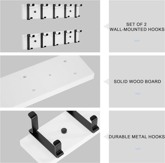 SRIWATANA Wall Mounted Coat Hooks, Entryway Coat Racks with 10 Wall Hooks for Wall Organized and Storage in Cloakroom, Bedroom, Kitchen