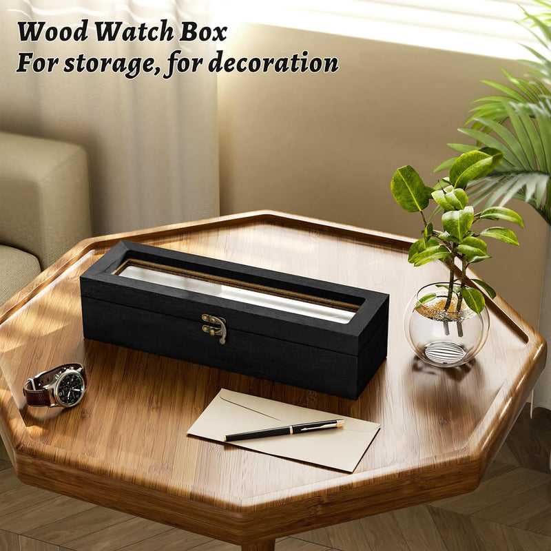 SRIWATANA Watch Box Case Organizer Display for Men Women, 6 Slot Wood Box with Glass Top, Gift for Loved Ones