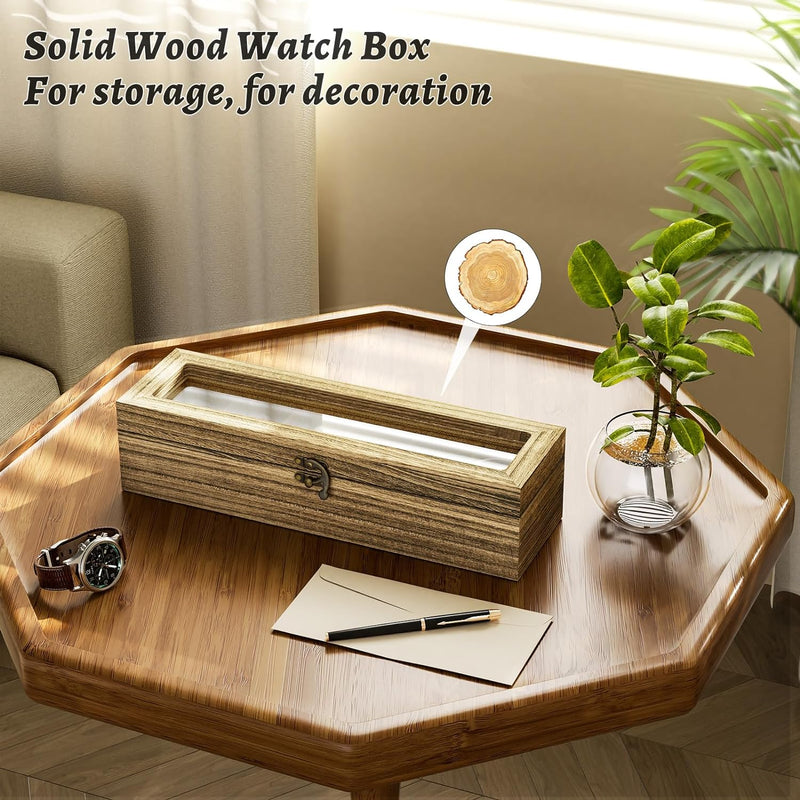 SRIWATANA Watch Box Case Organizer Display for Men Women, 6 Slot Wood Box with Glass Top, Gift for Loved Ones