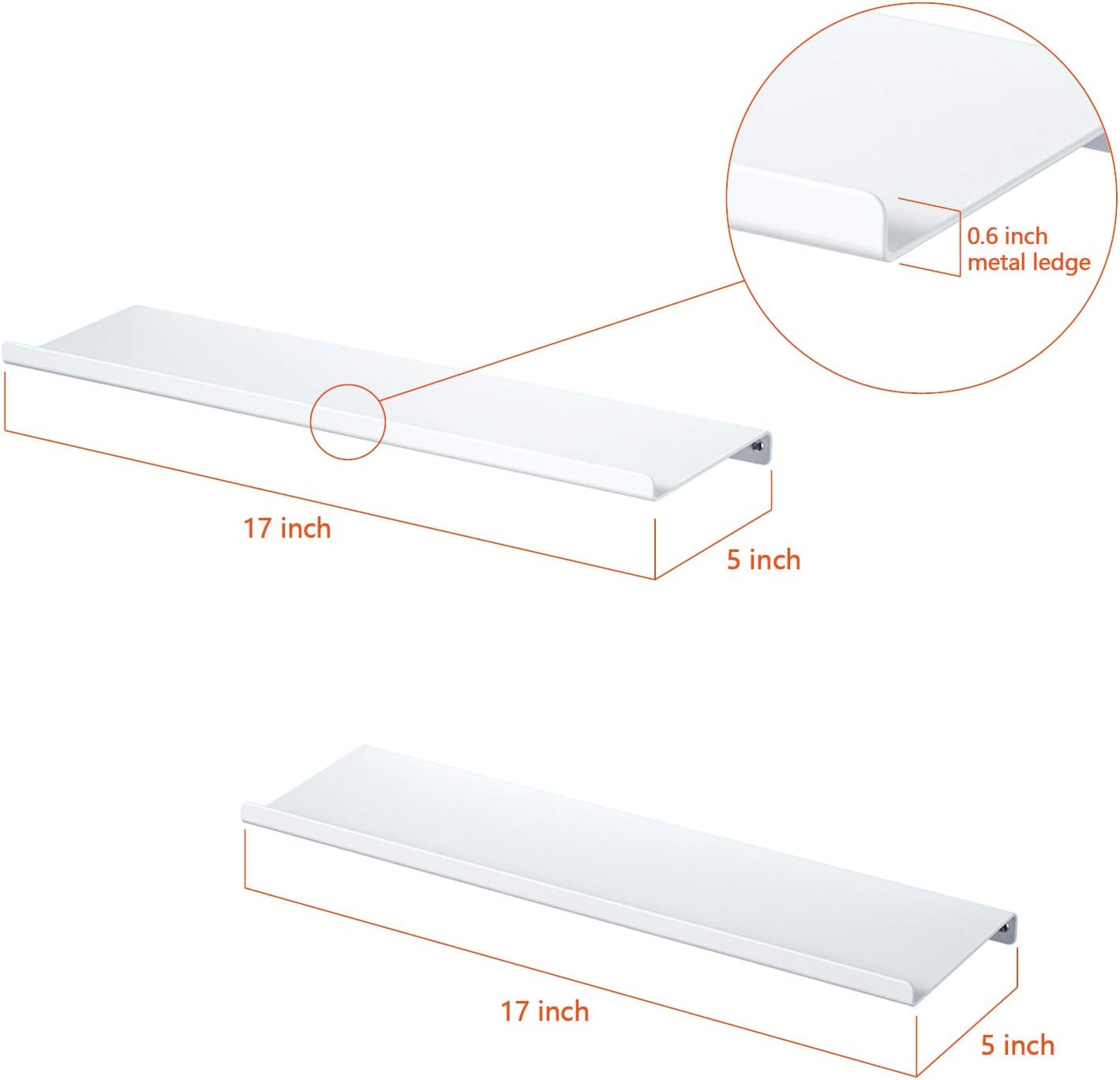 SRIWATANA Black Metal Wall Shelves, 2 Set Floating Shelves for Bedroom, Living Room, Bathroom, Kitchen