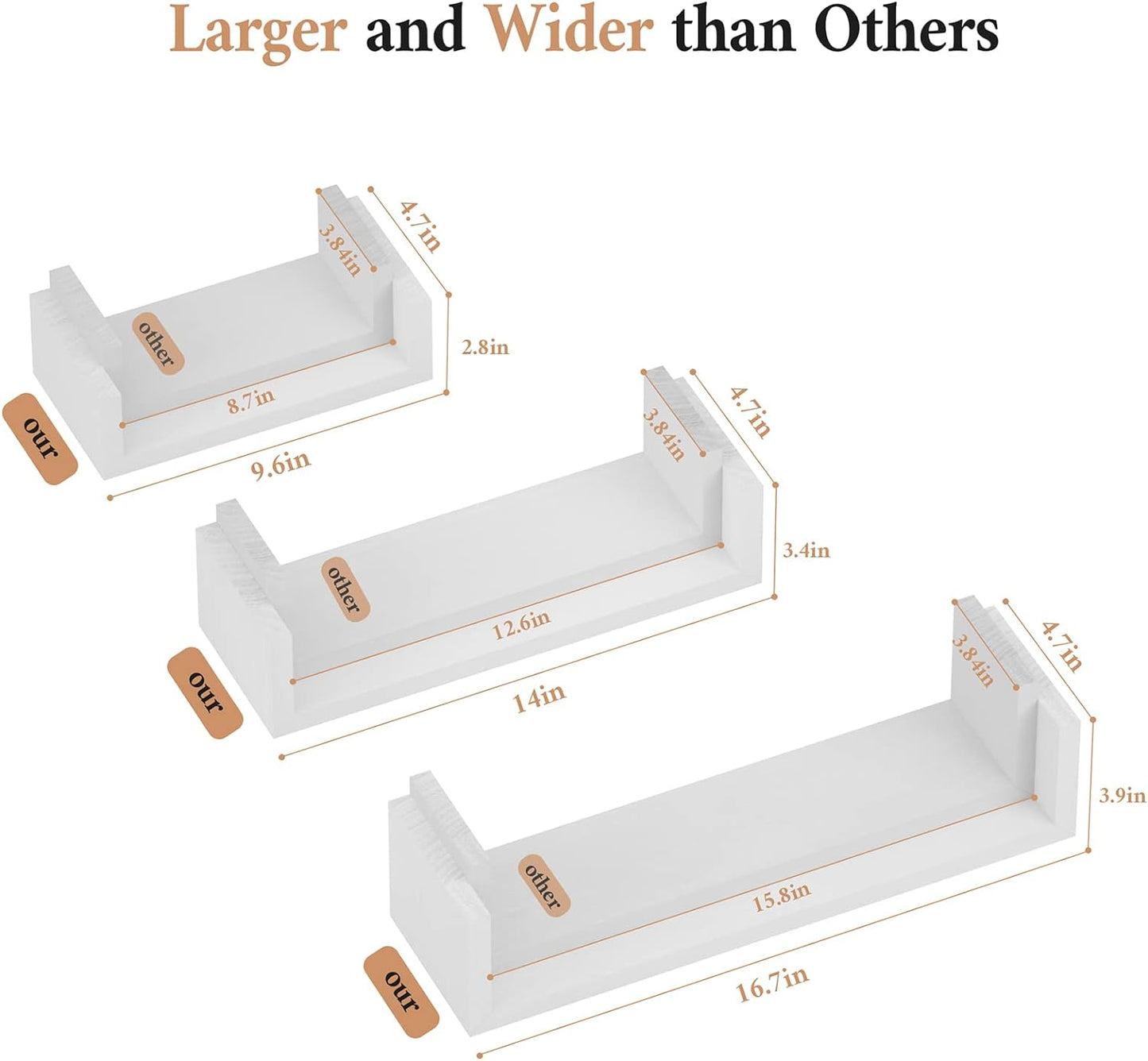 SRIWATANA Floating Shelves Wall Mounted, Solid Wood Wall Shelves