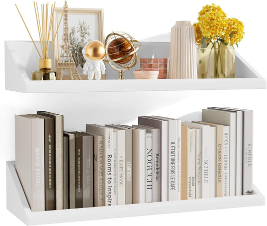 SRIWATANA Floating Shelves Large Set of 2, 24 Inch Wide Wall Shelves Wood Shelves Wall Mounted for Wall Decor in Bedroom, Living Room, Bathroom, Kitchen, and Office