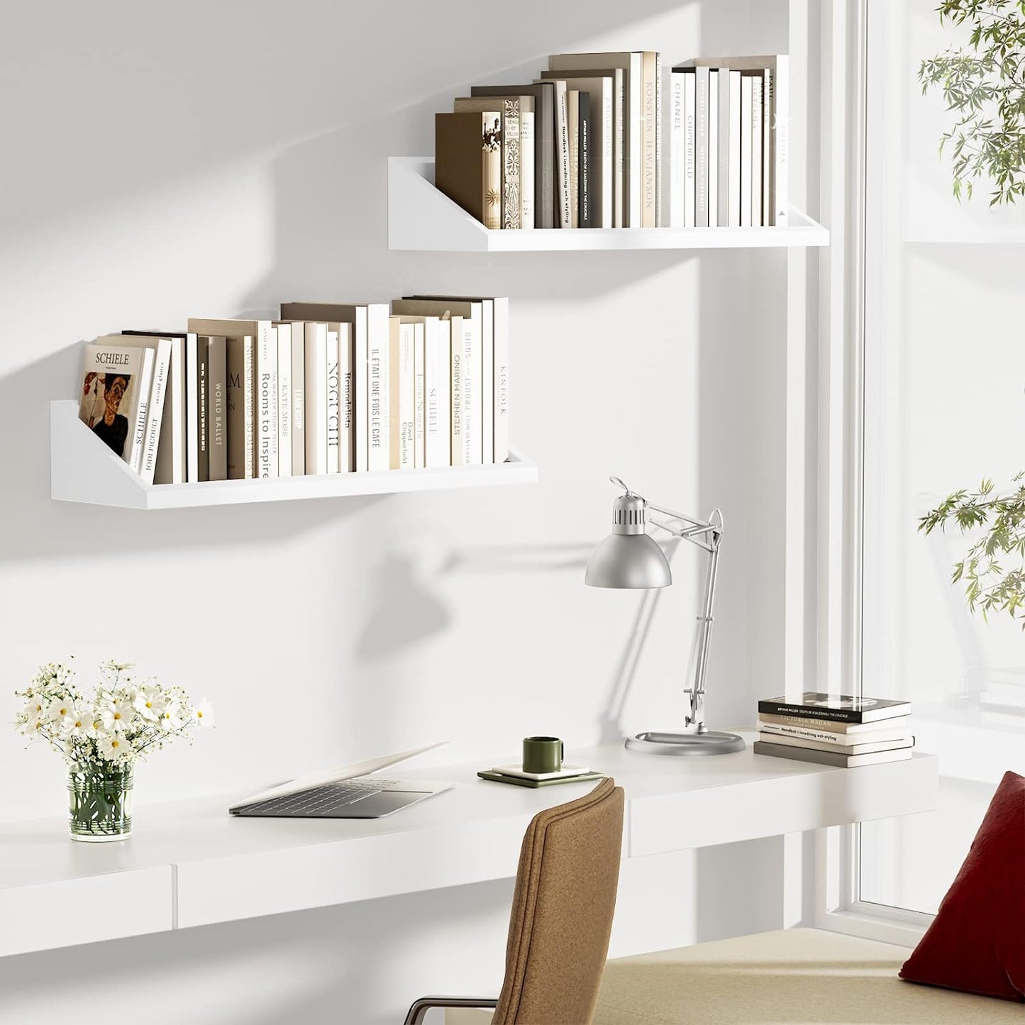 SRIWATANA Floating Shelves Large Set of 2, 24 Inch Wide Wall Shelves Wood Shelves Wall Mounted for Wall Decor in Bedroom, Living Room, Bathroom, Kitchen, and Office