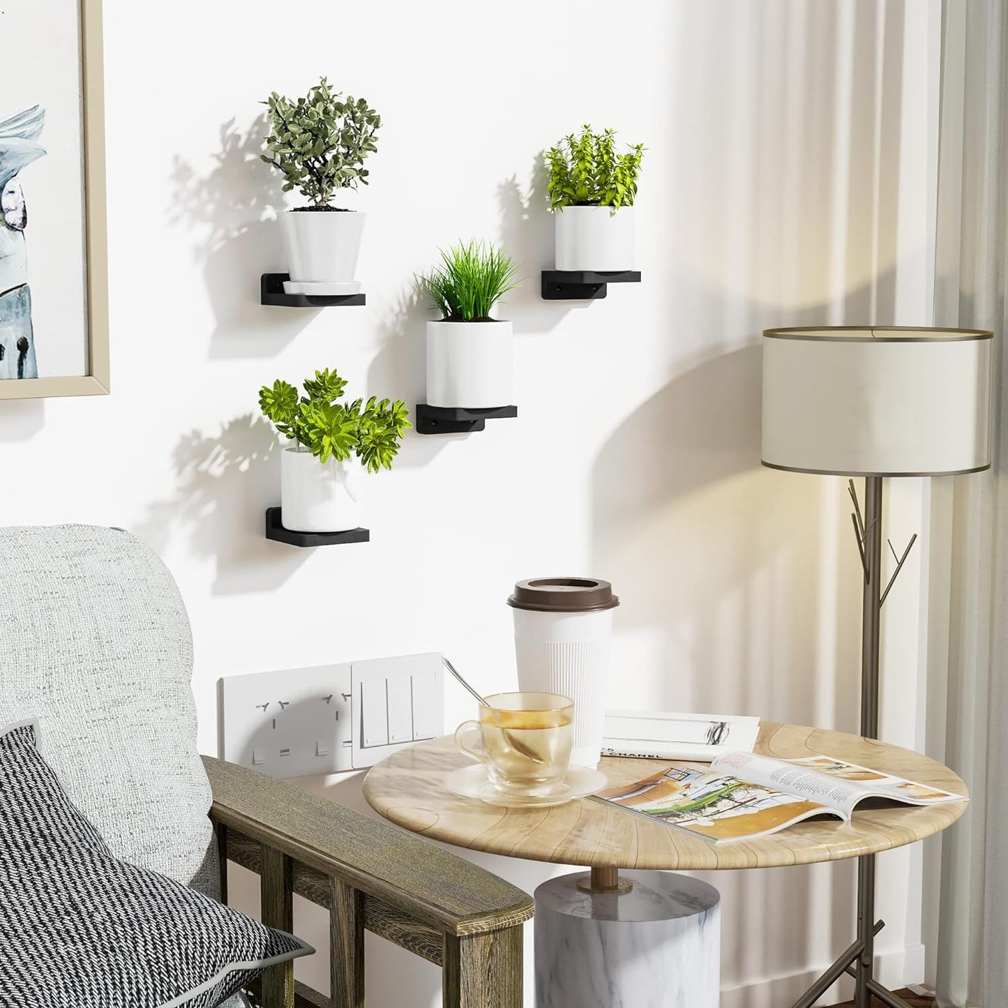 SRIWATANA Small Floating Shelves Wall Mounted, 4 Inch Wood Shelf for Decoration and Storage Set of 4, Mini Display Shelf for Bedroom, Bathroom, Kitchen, Office