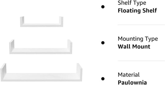 SRIWATANA X-Large Floating Shelves, Modern Wall Shelves Set of 3, Wall Mounted Shelves for Bathroom, Bedroom, Living Room, Kitchen, Laundry, Wall Decor, Display Holder