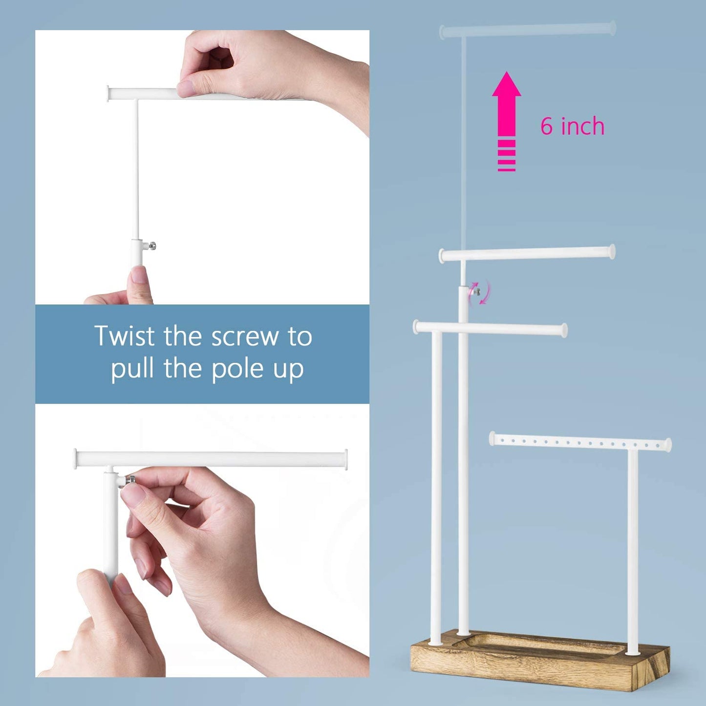 3 Tier Jewelry Organizer Display Extra Tall Necklace Holder (Carbonized Black)
