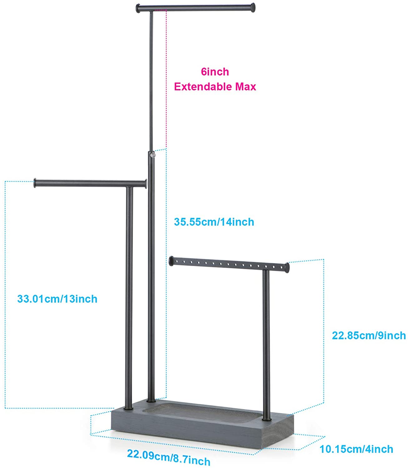 SRIWATANA 3 Tier Jewelry Organizer Display Extra Tall Necklace Holder (Weathered Grey)