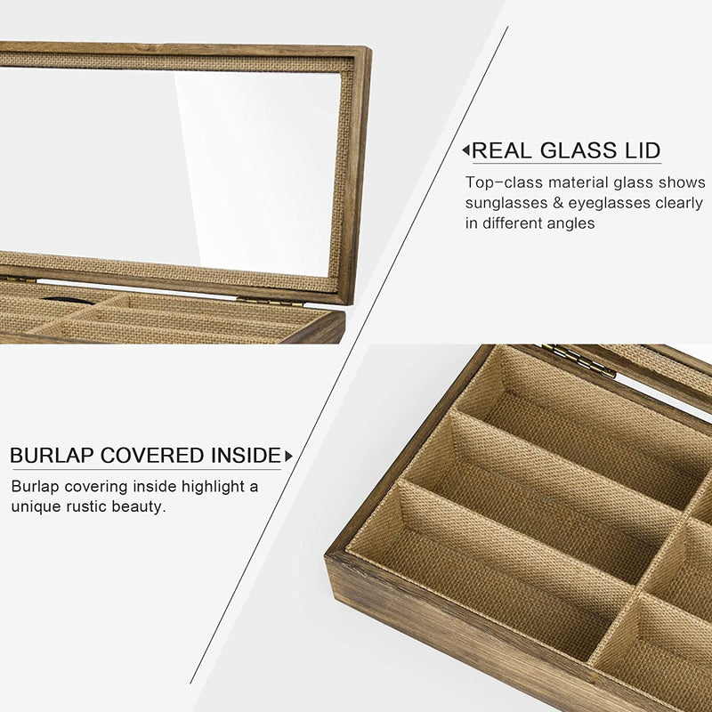 6 Slot Eyeglass Box Wood Case Glass Display Storage