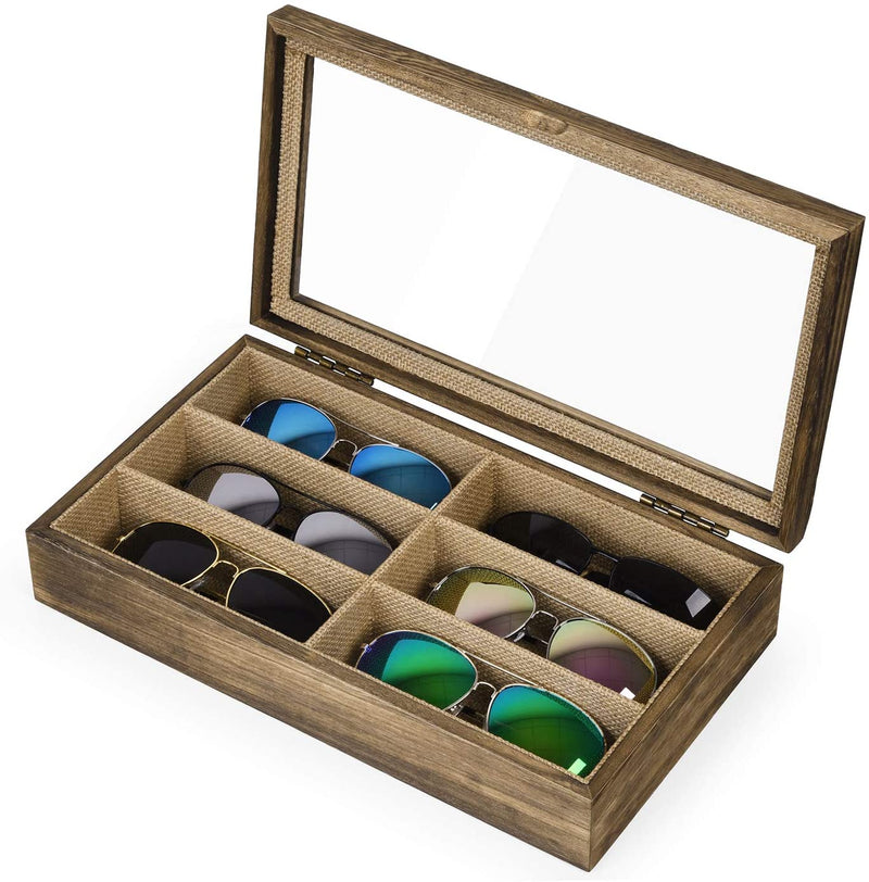 6 Slot Eyeglass Box Wood Case Glass Display Storage