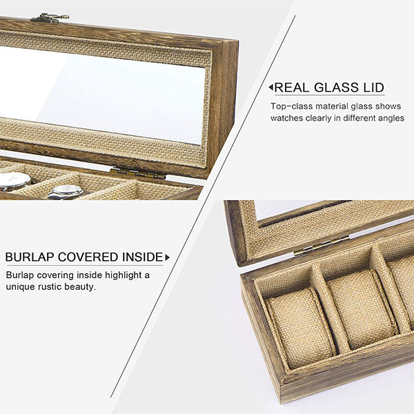 6 Slot Wood Box with Glass Top