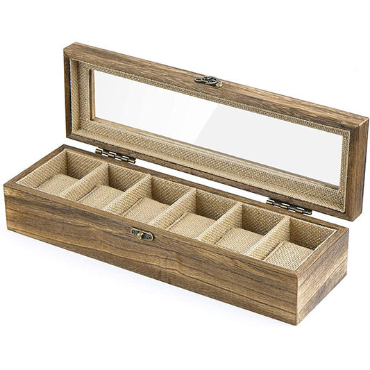6 Slot Wood Box with Glass Top