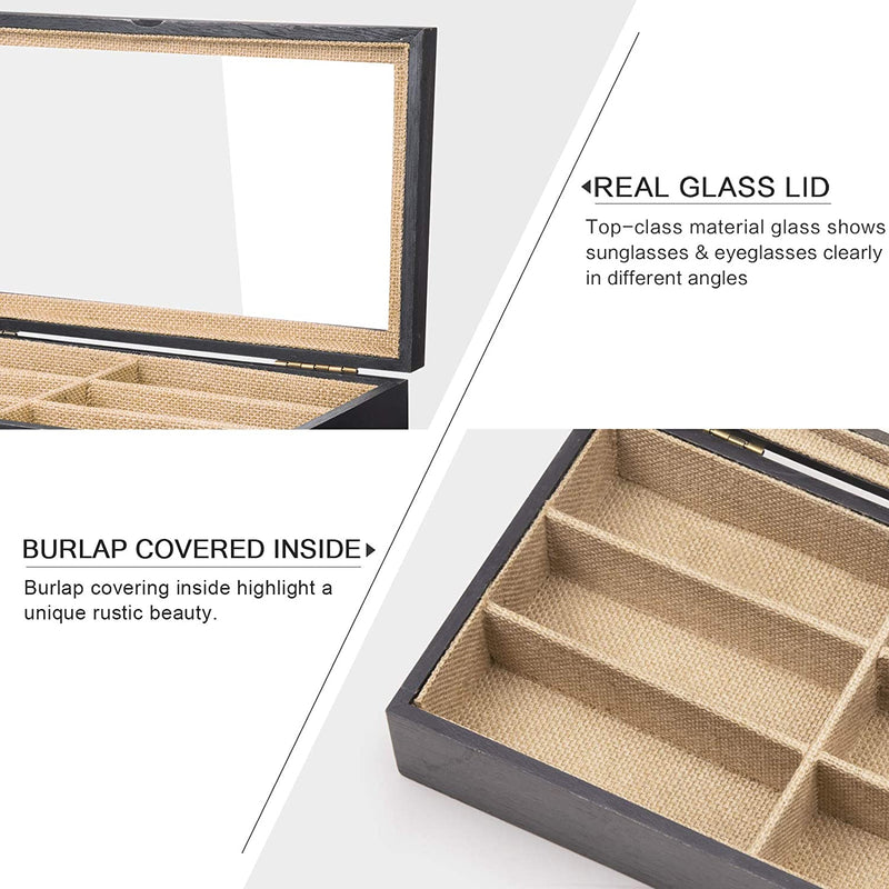 6 Slot Eyeglass Box Wood Case Glass Display Storage