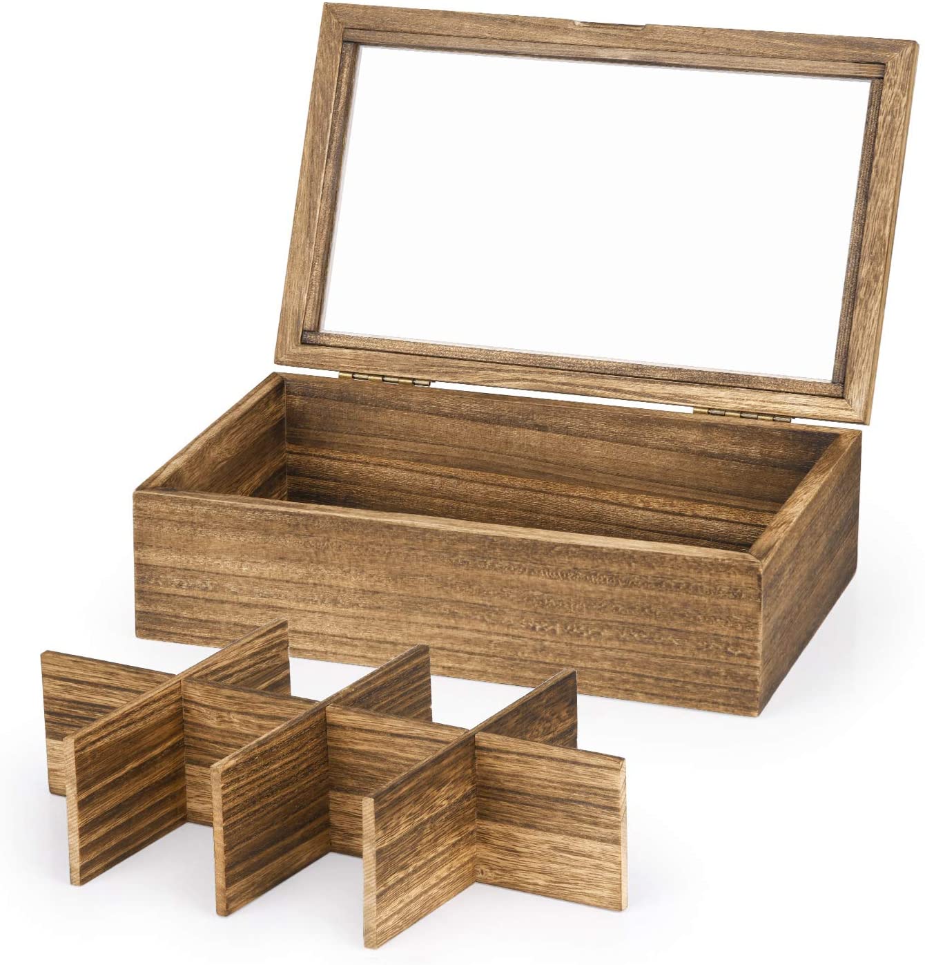 8-Slot Vintage Style Tea Box Case with Glass Top