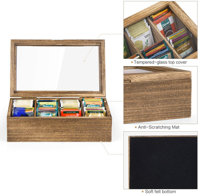 8-Slot Vintage Style Tea Box Case with Glass Top