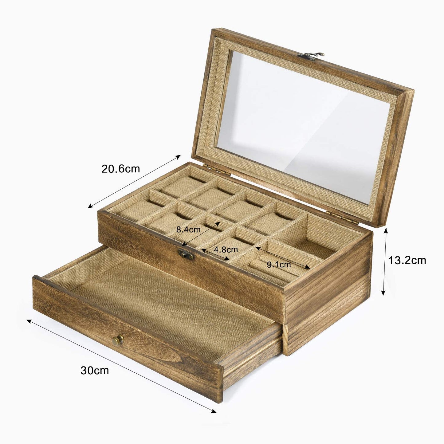 8-Slot Watch Organizer with Jewelry Drawer-Carbonized Black