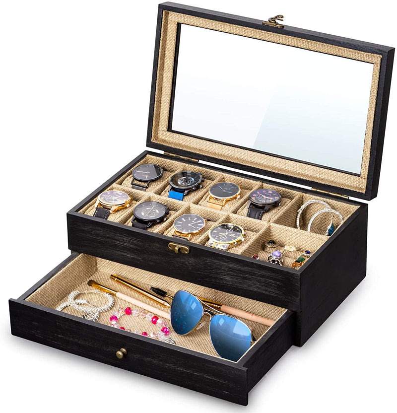 8-Slot Watch Organizer with Jewelry Drawer