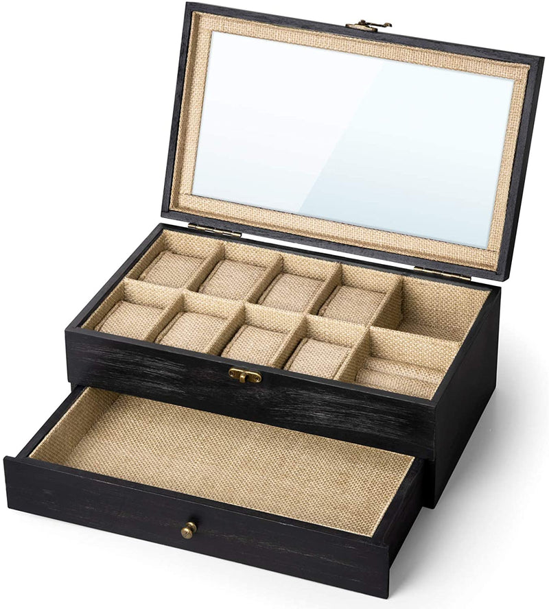 8-Slot Watch Organizer with Jewelry Drawer