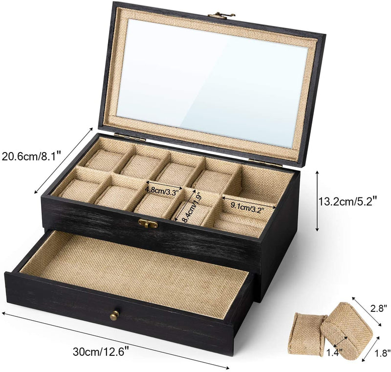 8-Slot Watch Organizer with Jewelry Drawer