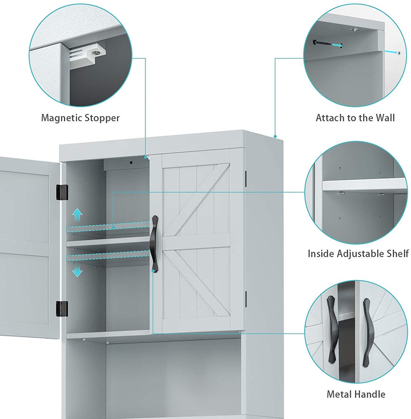 Bathroom Organizer with Adjustable Shelf With 2 Door-Gray