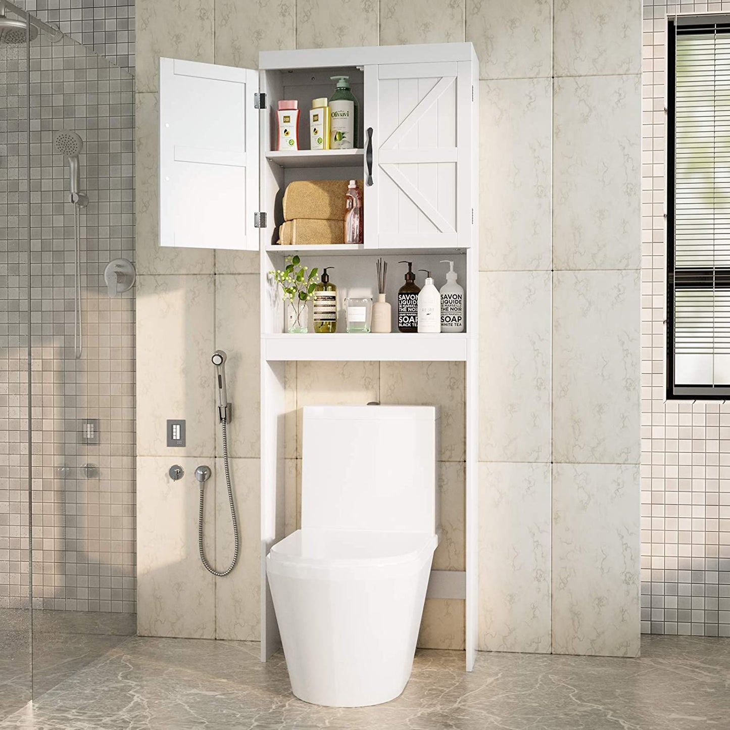 Bathroom Organizer with Adjustable Shelf With 2 Door-White
