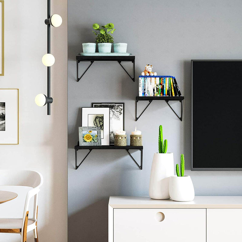 Black Floating Shelves Wall Mounted (Set of 3)