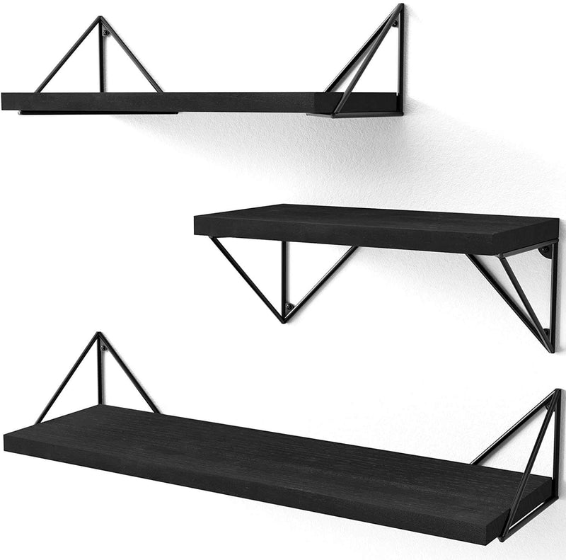 Black Floating Shelves Wall Mounted (Set of 3)